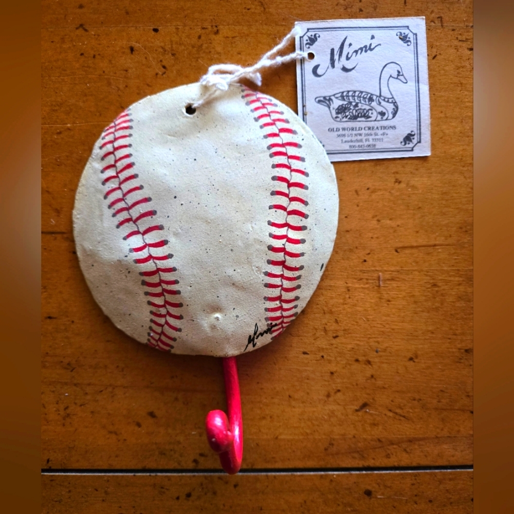 New Vintage 1990 Hand Made baseball wall hook Signed by 'Mimi'